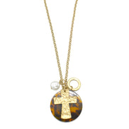GOLD CROSS AND PEARL ROUND PENDANT NECKLACE#SC38208 (QE6)