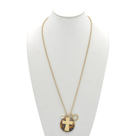 GOLD CROSS AND PEARL ROUND PENDANT NECKLACE#SC38208 (QE6)