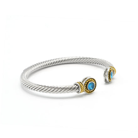 TWO TONE AQUAMARINE CRYSTAL CLASSIC CABLE BRACELET#12550BR_AQ(FA22/FG9)