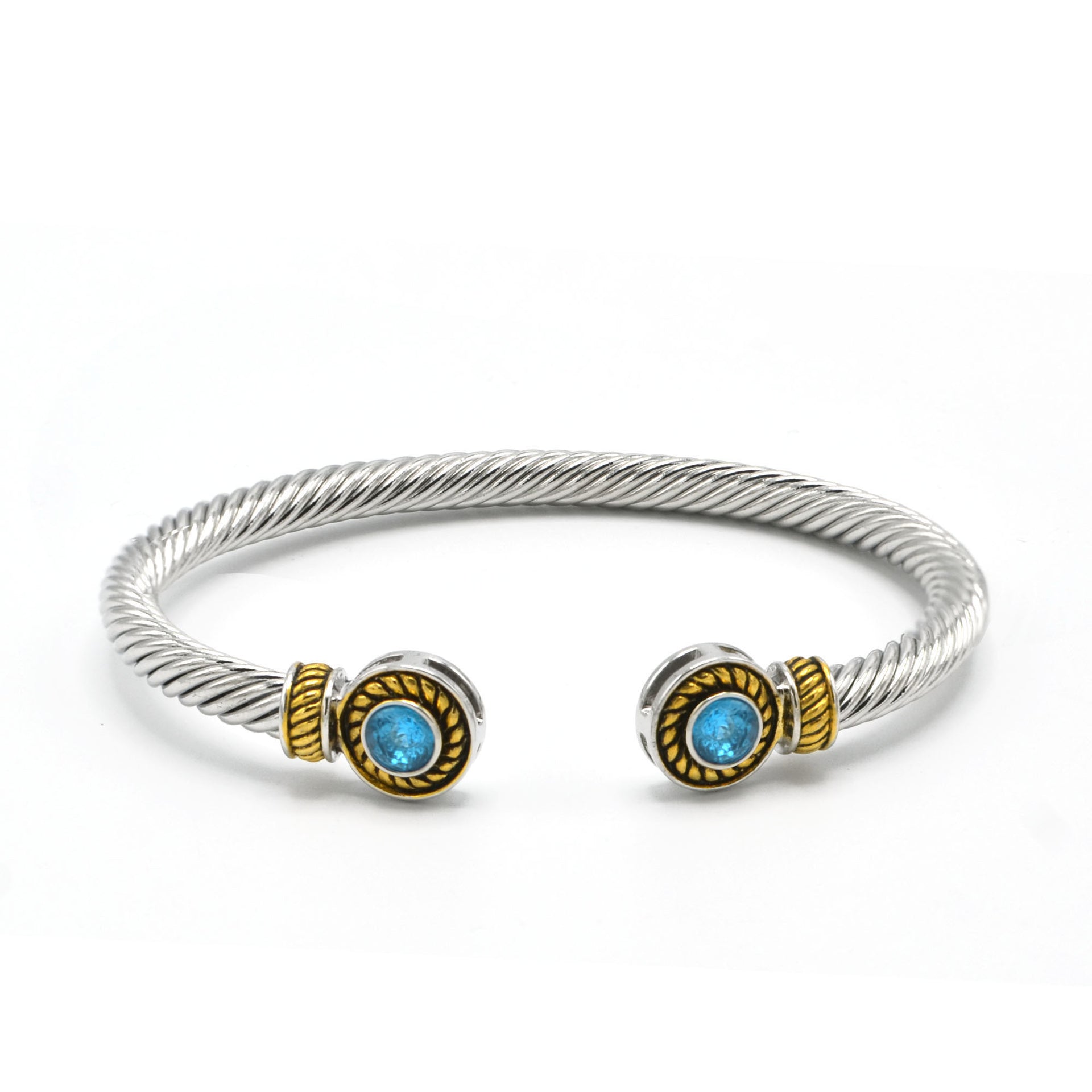TWO TONE AQUAMARINE CRYSTAL CLASSIC CABLE BRACELET#12550BR_AQ(FA22/FG9)