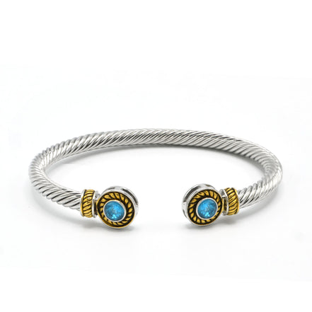 TWO TONE AQUAMARINE CRYSTAL CLASSIC CABLE BRACELET#12550BR_AQ(FA22/FG9)