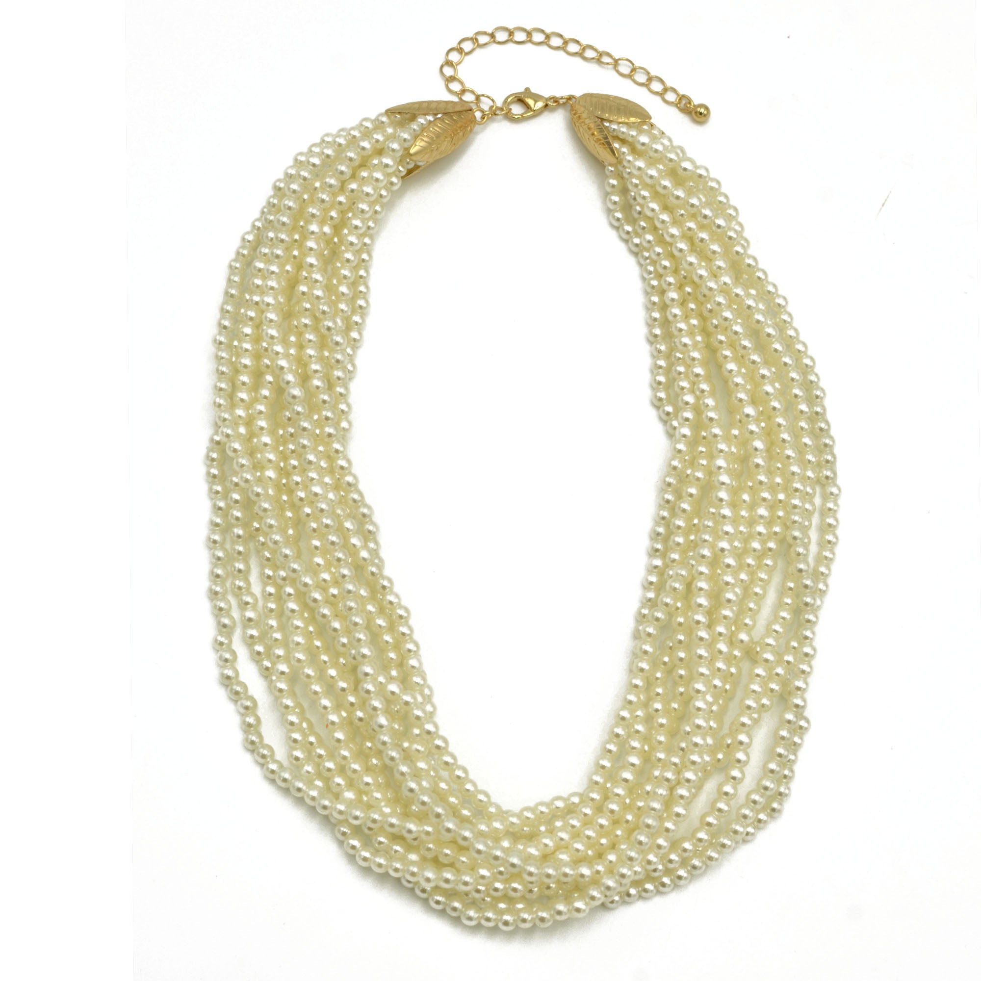 Gold Tone Metal Multi-Layer Faux Pearl Short Necklace #HNN81337_GLD-CRM (ZD9)