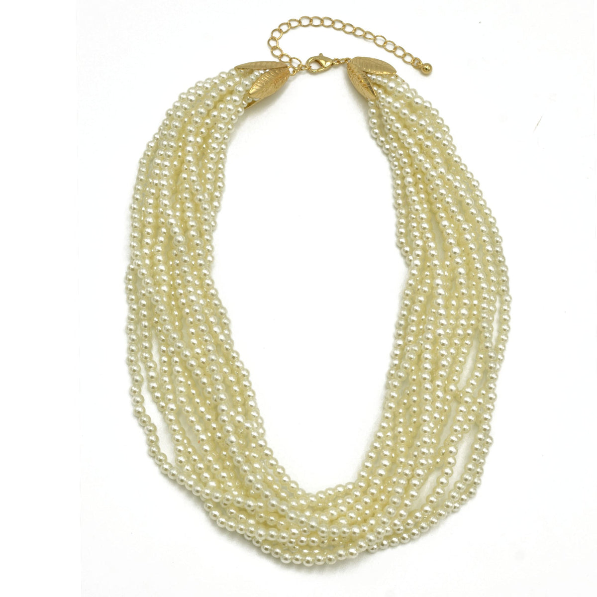 Gold Tone Metal Multi-Layer Faux Pearl Short Necklace #HNN81337_GLD-CRM(DB1)