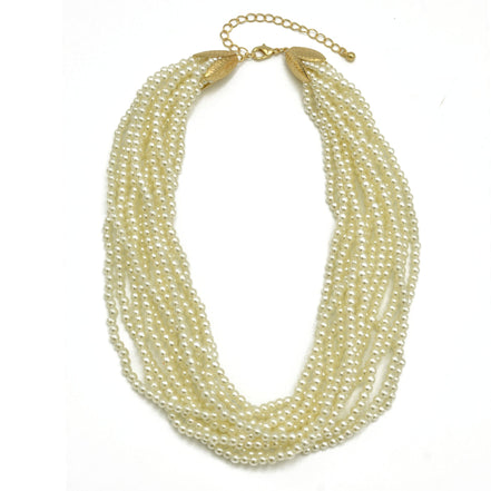 Gold Tone Metal Multi-Layer Faux Pearl Short Necklace #HNN81337_GLD-CRM(DB1)