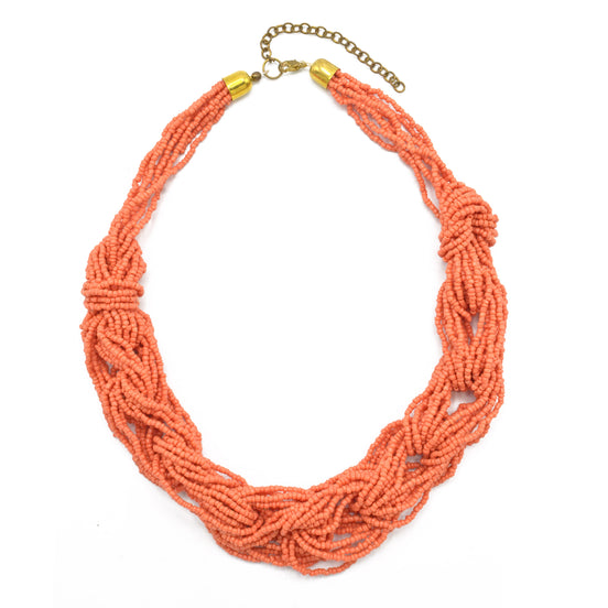 CORAL SEED BEAD MULTI LAYERED NECKLACE #KBI-NL-1201 CORAL (KF4)