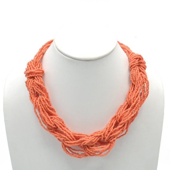 CORAL SEED BEAD MULTI LAYERED NECKLACE #KBI-NL-1201 CORAL (KF4)
