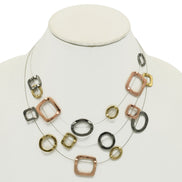 Tri-tone Geometric Illusion Necklace #SC16631A-3TONE (LE20-LF21)