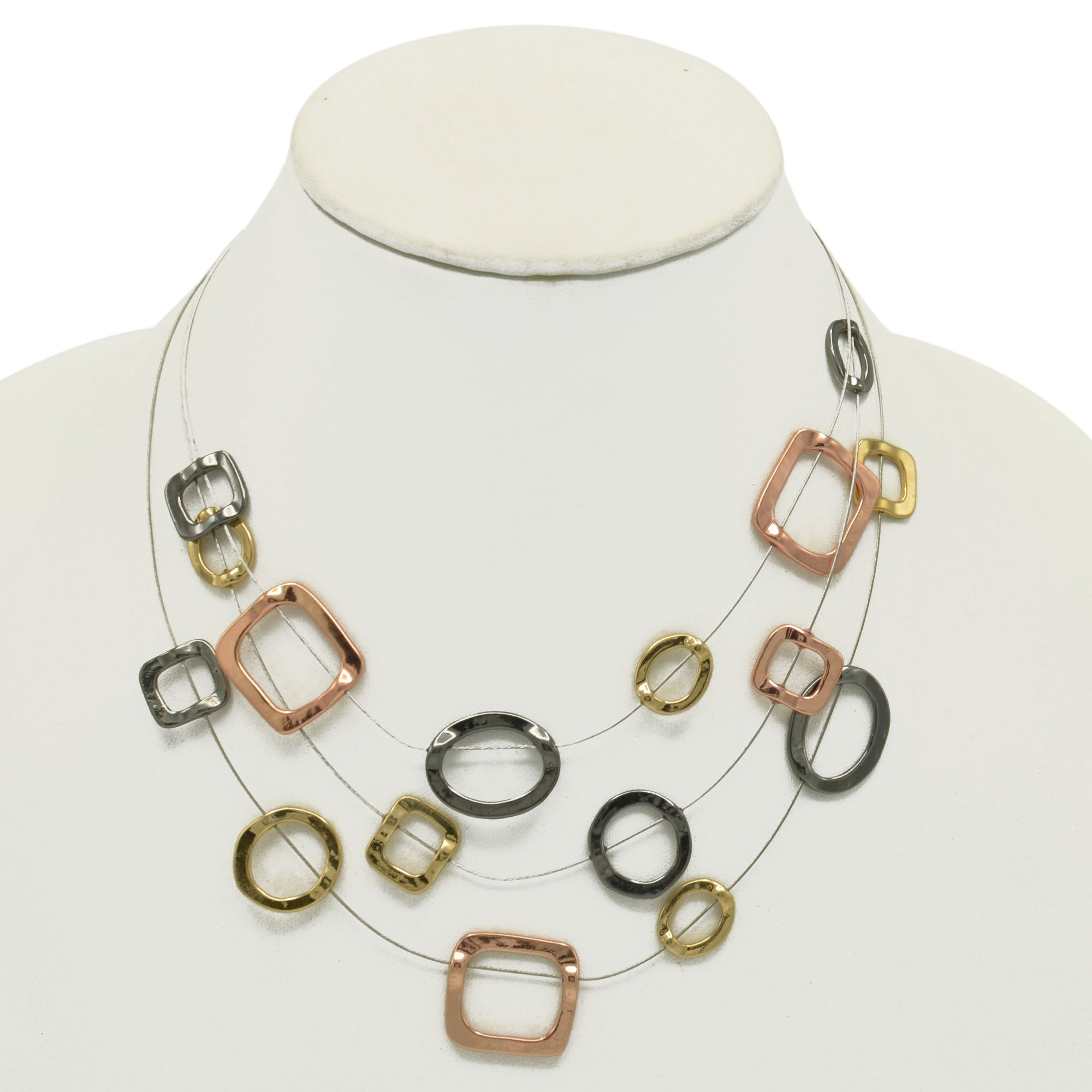 Tri-tone Geometric Illusion Necklace #SC16631A-3TONE (LE20-LF21)