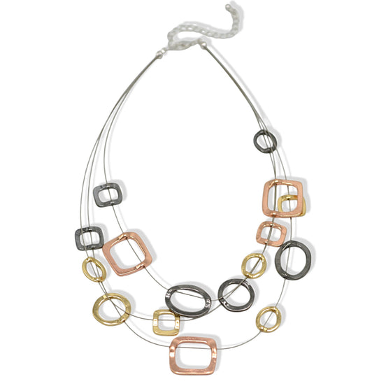 Tri-tone Geometric Illusion Necklace #SC16631A-3TONE (LE20-LF21)