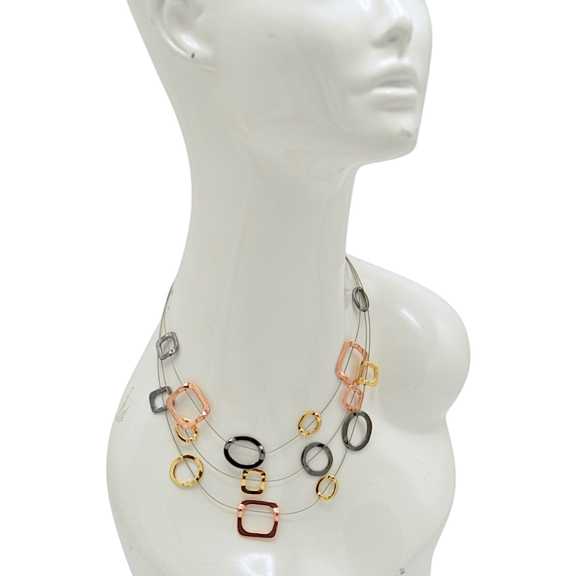 Tri-tone Geometric Illusion Necklace18