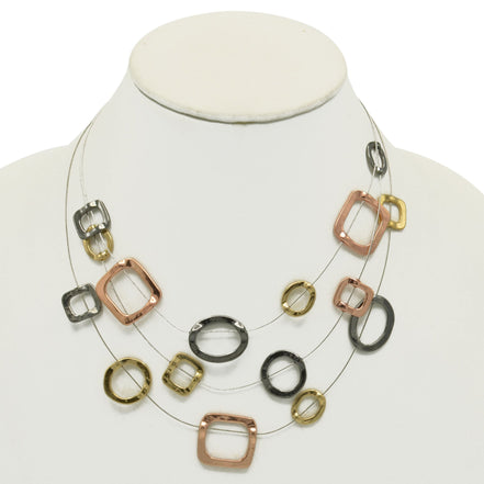 Tri-tone Geometric Illusion Necklace18" #SC16631A-3TONE (LE20-LF21)