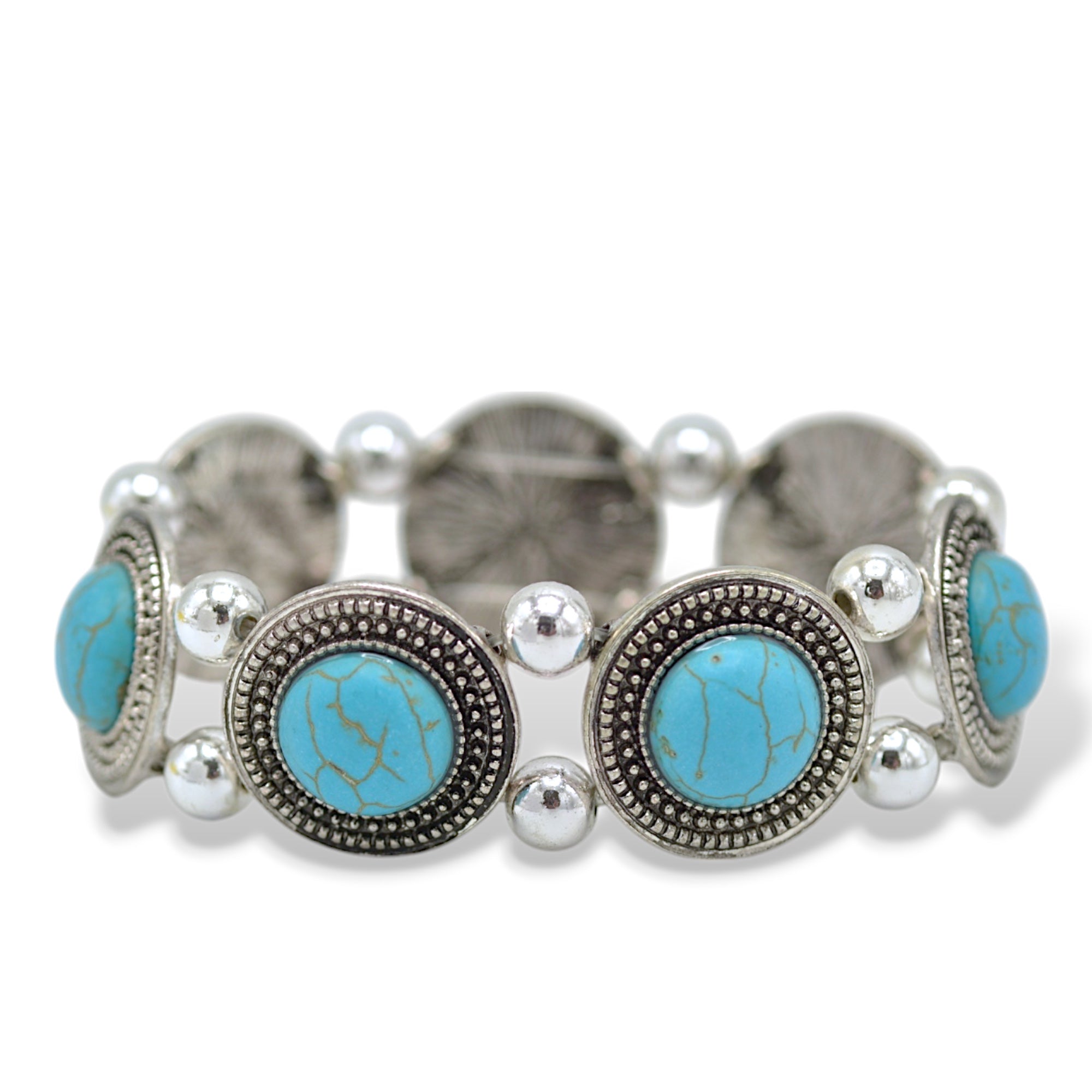 Elegant Rhodium Turquoise Stretch Bracelets #FW1404231(KB5)