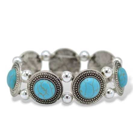 Elegant Rhodium Turquoise Stretch Bracelets #FW1404231(KB5)
