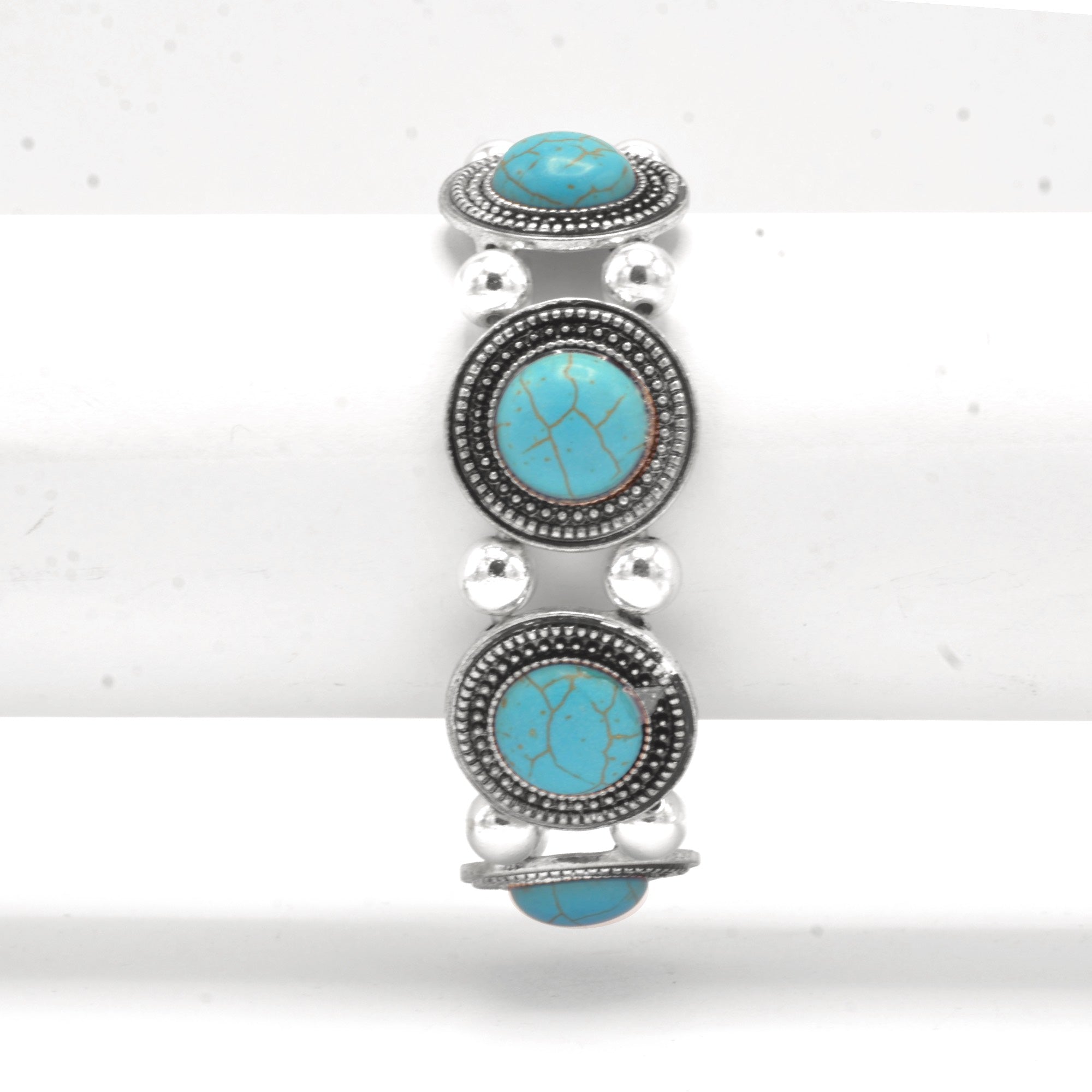 Elegant Rhodium Turquoise Stretch Bracelets #FW1404231(KB5)