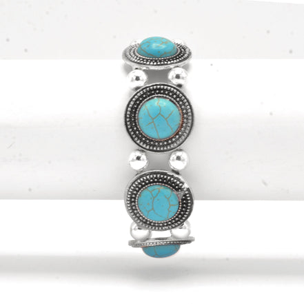 Elegant Rhodium Turquoise Stretch Bracelets #FW1404231(KB5)