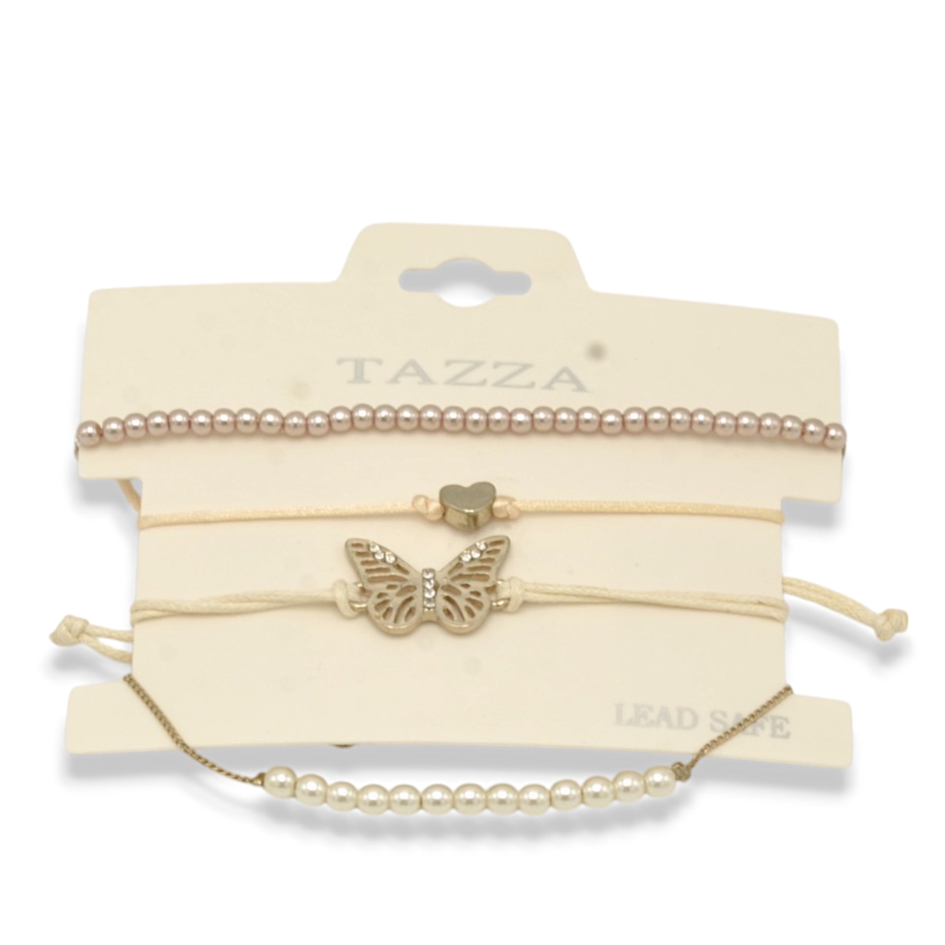 Butterfly, Heart Charm & Faux Pearl 4-Piece Bracelet Set – Layered Stackable Fashion Jewelry#FW1404407 (AG10)