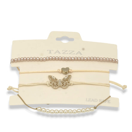 Butterfly, Heart Charm & Faux Pearl 4-Piece Bracelet Set – Layered Stackable Fashion Jewelry#FW1404407 (AG10)