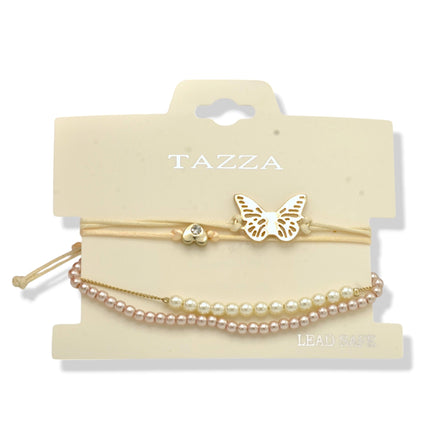 Butterfly, Heart Charm & Faux Pearl 4-Piece Bracelet Set – Layered Stackable Fashion Jewelry#FW1404407 (AG10)