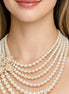 Gold Cream Pearl and Crystal Flower layer Necklace #FW1404424(Infront-RA6-line steel rack)