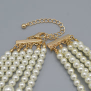 Gold Cream Pearl and Crystal Flower layer Necklace #FW1404424(Infront-RA6-line steel rack)