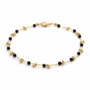 Gold Beaded Anklet with Black Accent Beads – Elegant Minimalist Adjustable Anklet #HNA5211GB (EH5/NH5/TG20)