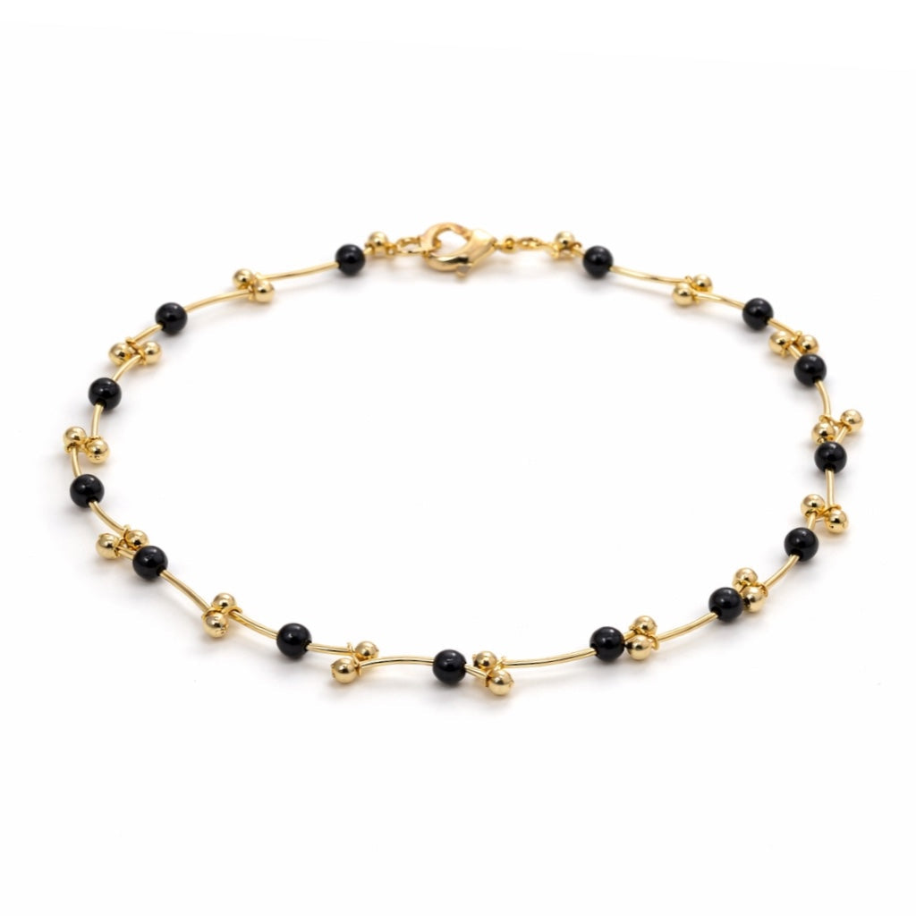 Gold Beaded Anklet with Black Accent Beads – Elegant Minimalist Adjustable Anklet #HNA5211GB (EH5/NH5/TG20)