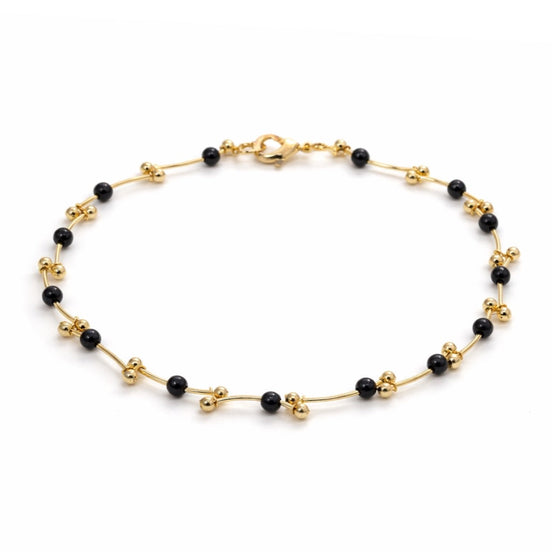 Gold Beaded Anklet with Black Accent Beads – Elegant Minimalist Adjustable Anklet #HNA5211GB (EH5/NH5/TG20)