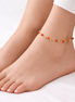 Delicate Gold Beaded Anklet with Coral Accent Beads – Minimalist Adjustable Chain Anklet  #HNA5211 (HD16/EH5/TH21)
