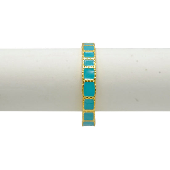 Gold & Turquoise Square Enamel Bangle Bracelet – 2.4" Diameter (Hinged Closure) #FW1404716 (LE16)