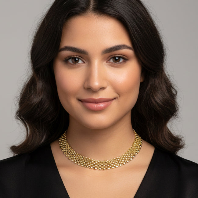 Gold Polished Wide Panther Link Chain Choker Necklace  # NL14120031 (NB15)