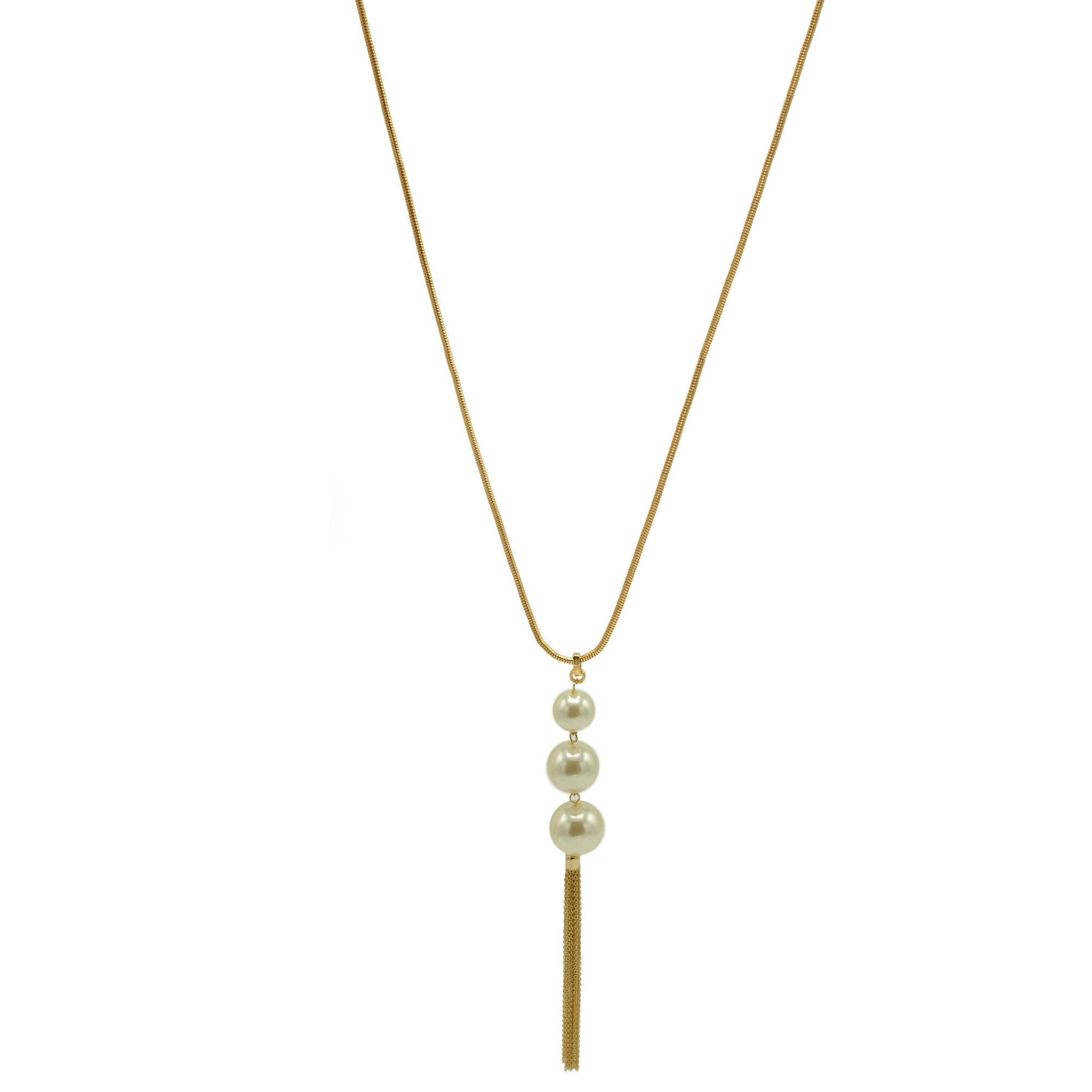 GOLD BIG CREAM PEARL LONG TASSEL NECKLACE #SQ466G (HF4-5)