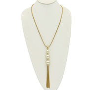 GOLD BIG CREAM PEARL LONG TASSEL NECKLACE #SQ466G (HF4-5)