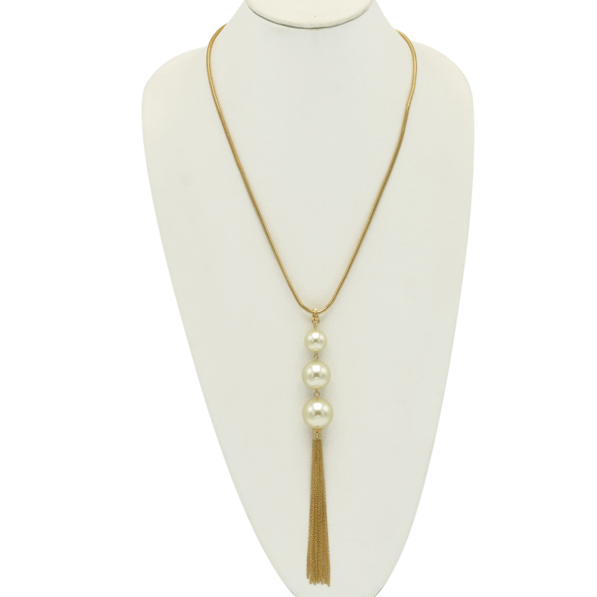 GOLD BIG CREAM PEARL LONG TASSEL NECKLACE #SQ466G (HF4-5)