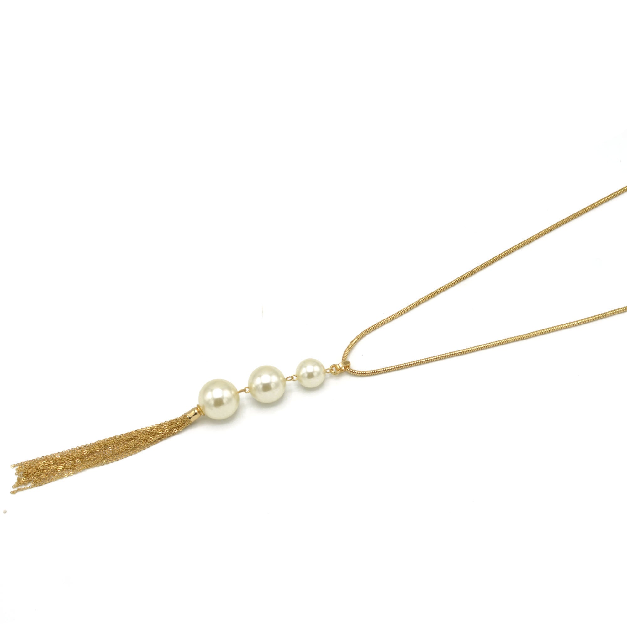GOLD BIG CREAM PEARL LONG TASSEL NECKLACE #SQ466G (HF4-5)