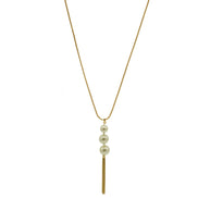GOLD BIG CREAM PEARL LONG TASSEL NECKLACE #SQ466G (HF4-5)