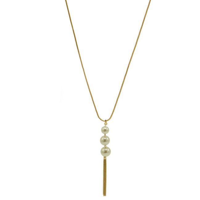 GOLD BIG CREAM PEARL LONG TASSEL NECKLACE #SQ466G (HF4-5)