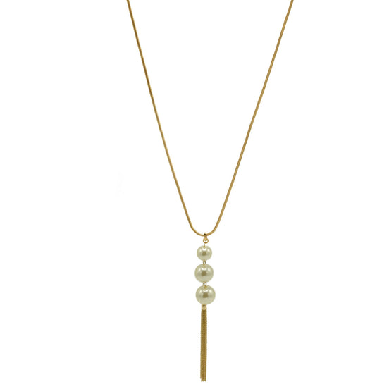 GOLD BIG CREAM PEARL LONG TASSEL NECKLACE #SQ466G (HF4-5)