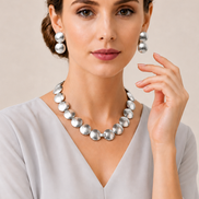 Silver Hammered Disc Statement Necklace & 1
