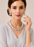 Silver Hammered Disc Statement Necklace & 1" Double Disc Drop Earring Set#FW-SET5402-SIL