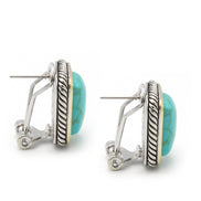 TWO TONE TURQUOISE ENGRAVED STUD EARRING#12504ERTQ (FB18)