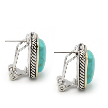 TWO TONE TURQUOISE ENGRAVED STUD EARRING#12504ERTQ (FB18)