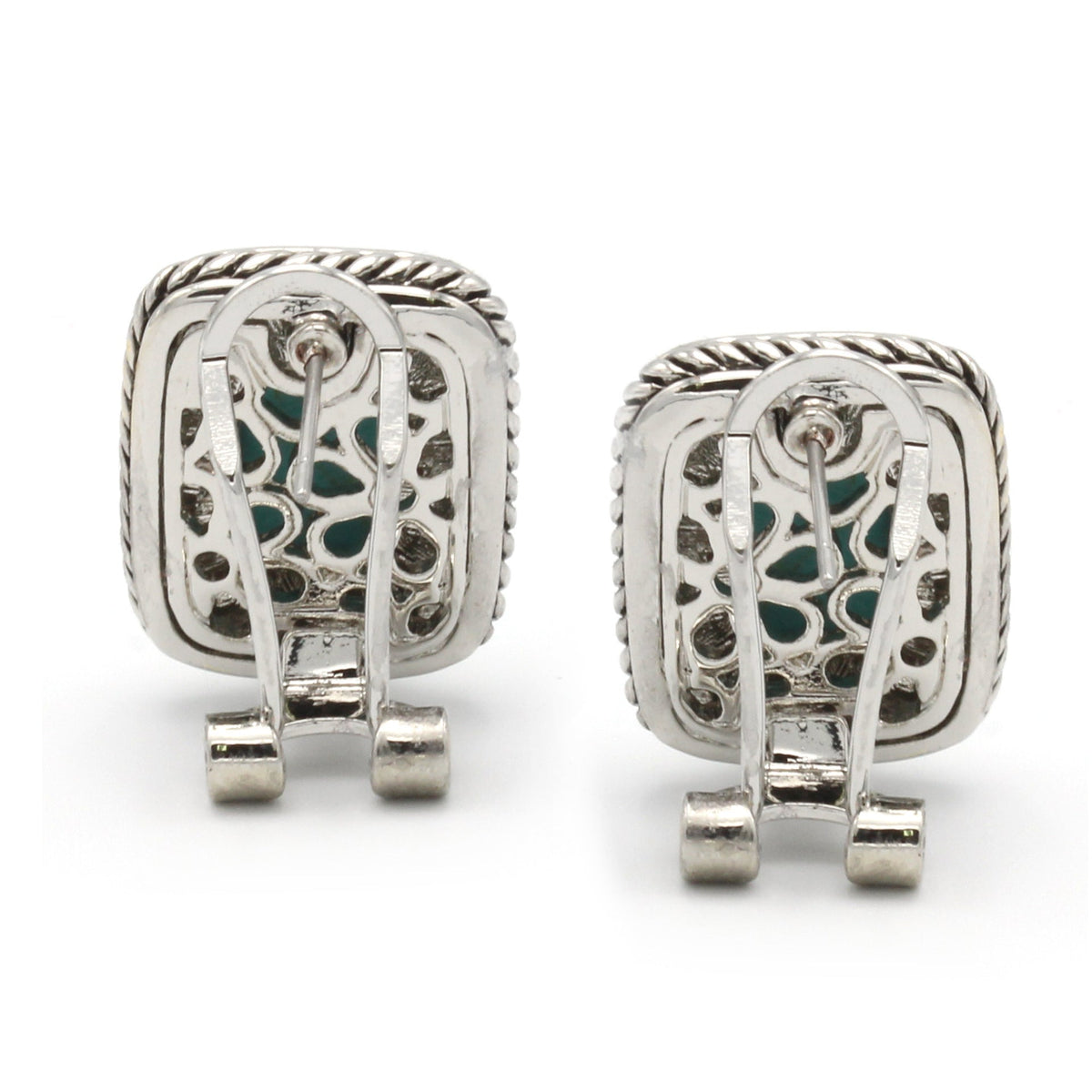 TWO TONE TURQUOISE ENGRAVED STUD EARRING#12504ERTQ (FB18)