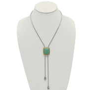 TWO TONE RECTANGLE TURQUOISE PENDANT TASSEL NECKLACE #12504NKTQ