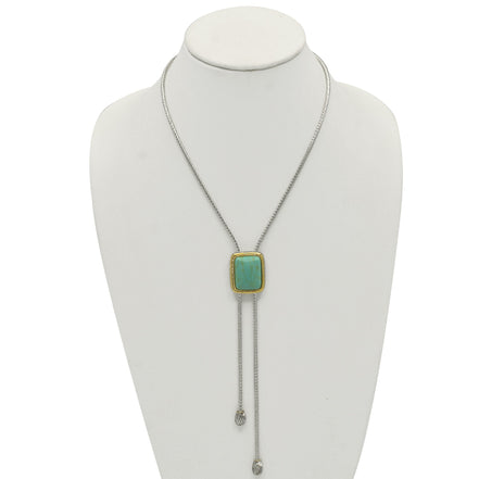 TWO TONE RECTANGLE TURQUOISE PENDANT TASSEL NECKLACE #12504NKTQ