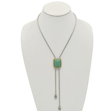 TWO TONE RECTANGLE TURQUOISE PENDANT TASSEL NECKLACE #12504NKTQ