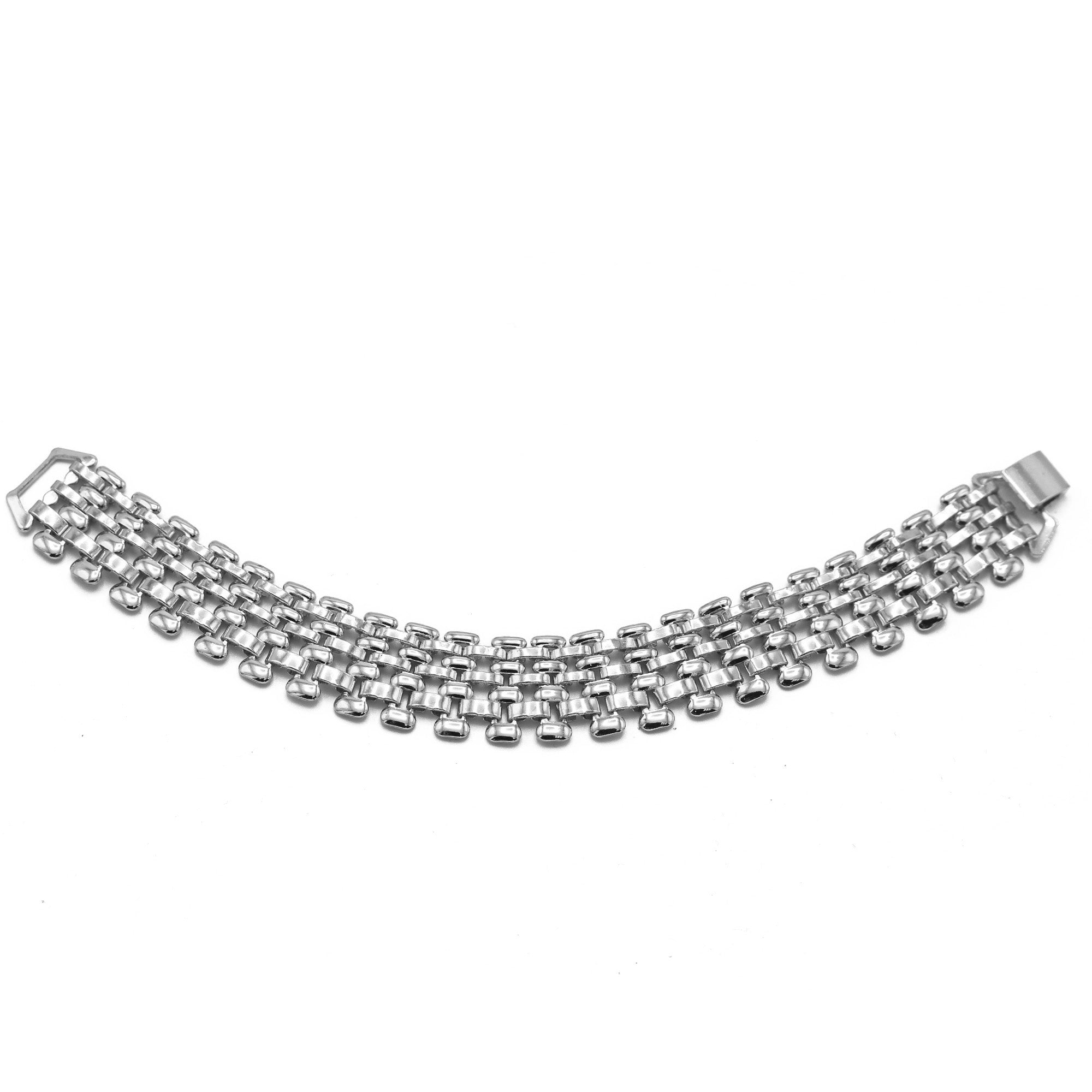 Silver Polished Wide Panther Link Chain Wrap Around Bracelet #BL15040367-R02SIL (ND13)