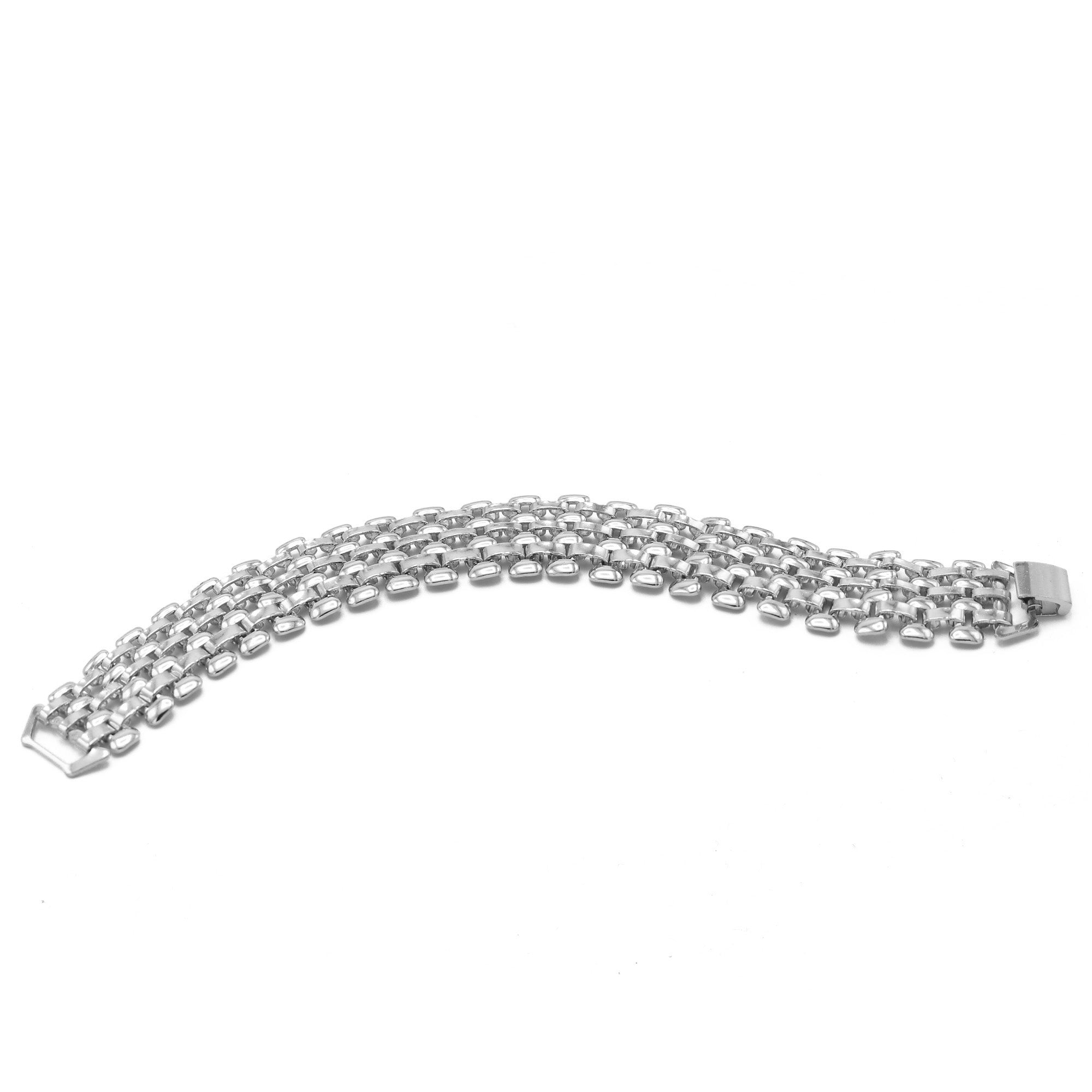 Silver Polished Wide Panther Link Chain Wrap Around Bracelet #BL15040367-R02SIL (ND13)
