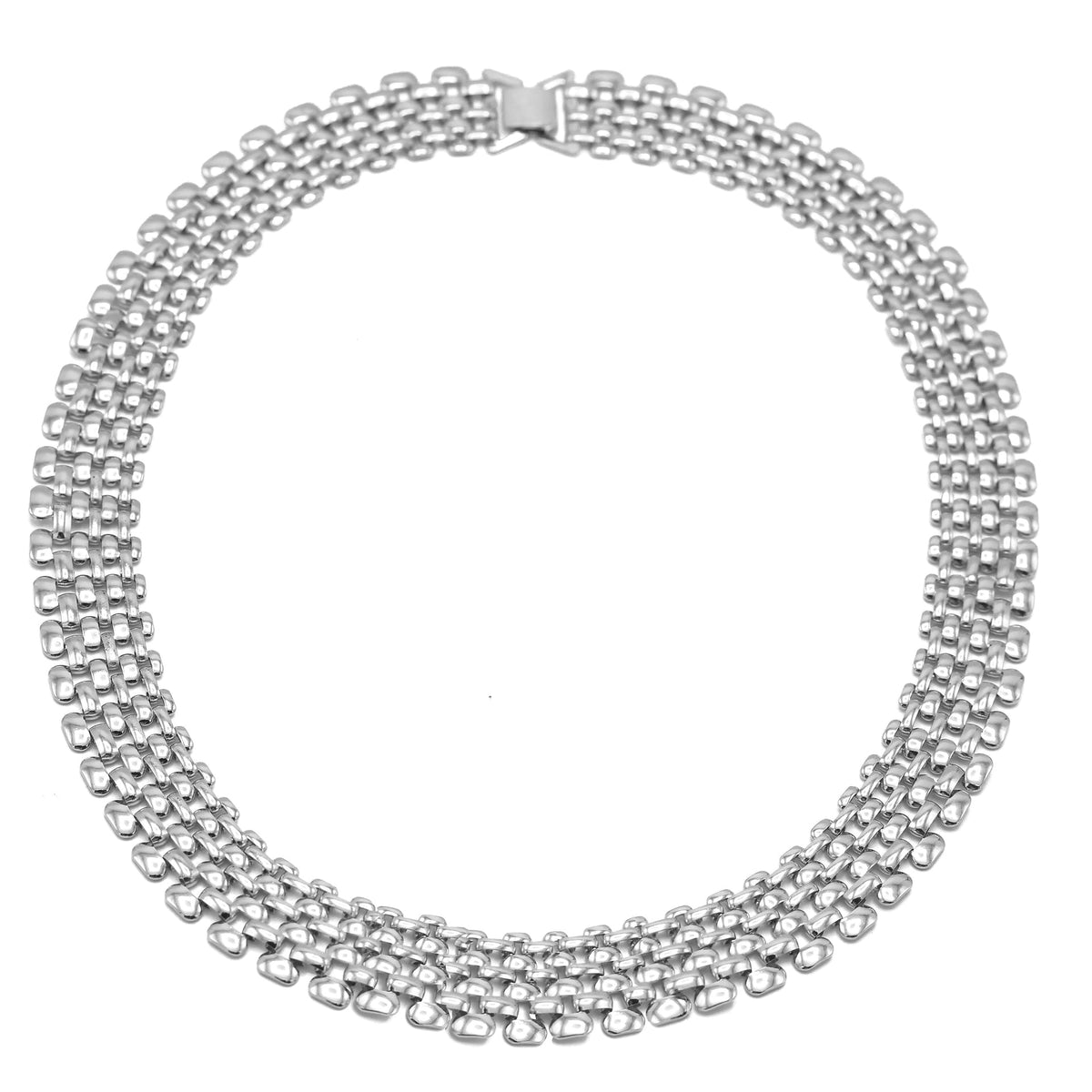 Silver Polished Wide Panther Link Chain Choker Necklace #NL14120031-R02 (KH4)