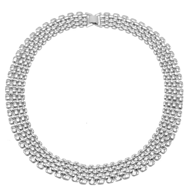 Silver Polished Wide Panther Link Chain Choker Necklace #NL14120031-R02 (KH4)