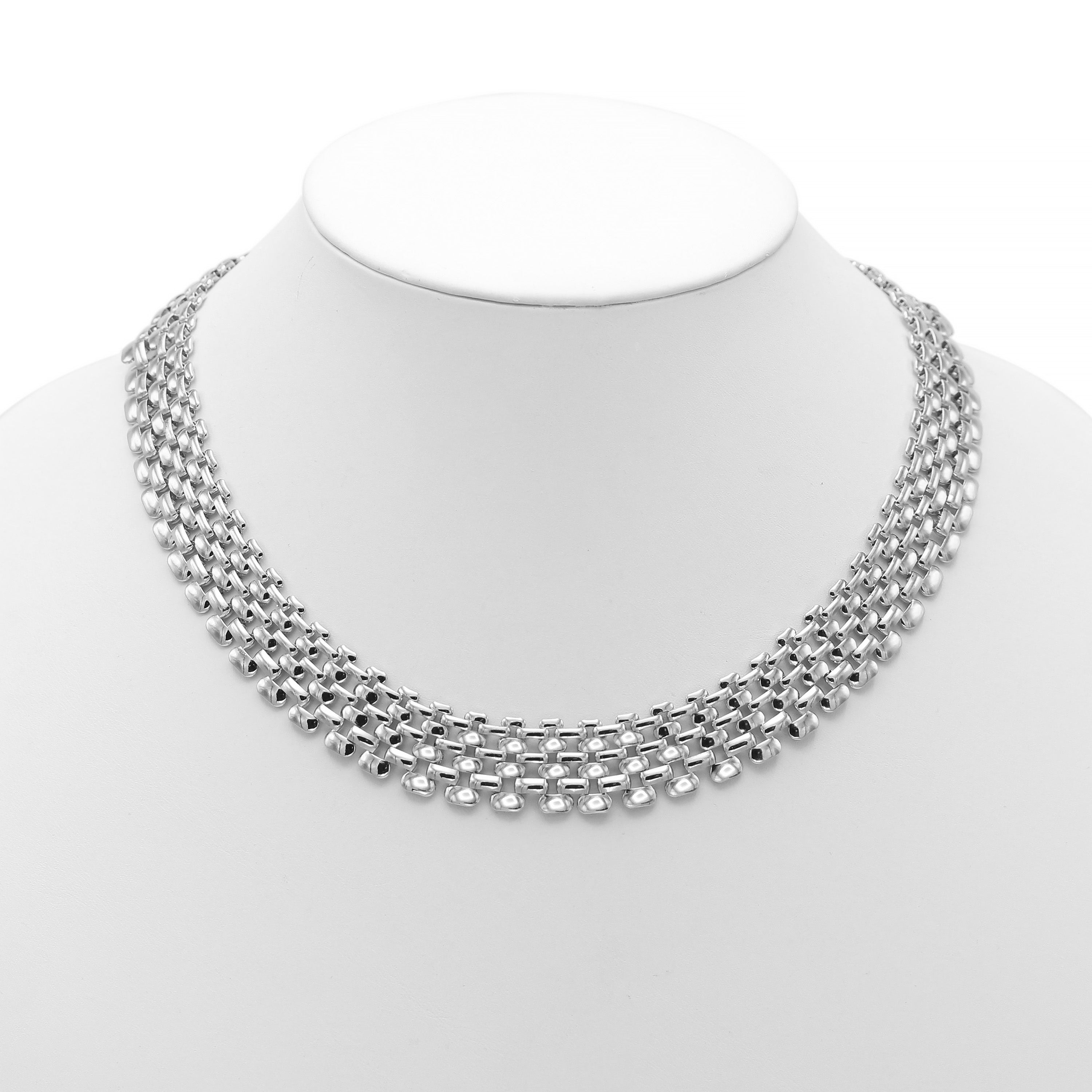 Silver Polished Wide Panther Link Chain Choker Necklace #NL14120031-R02 (NA13)